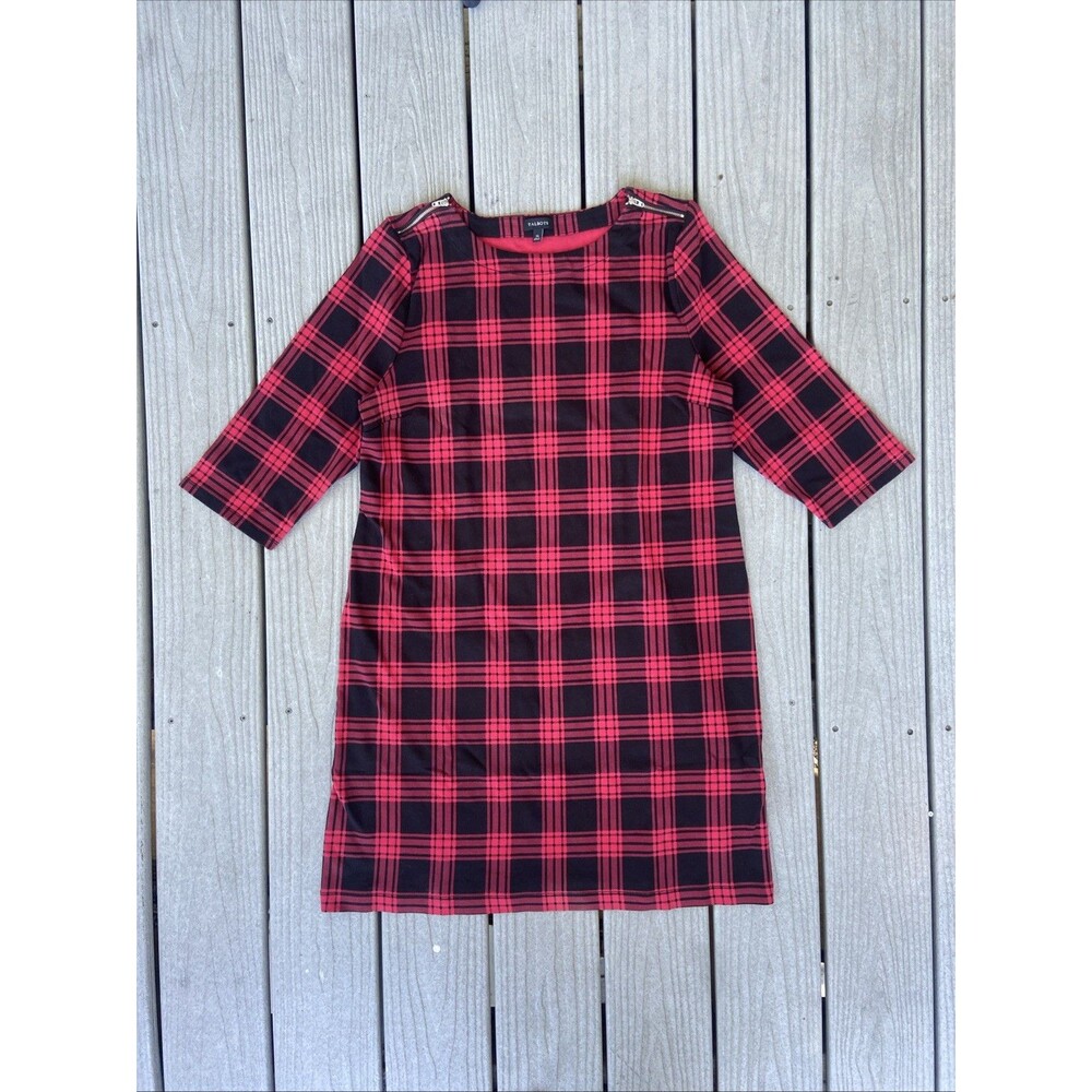 Talbots Women's XL Red Black Buffalo Plaid Shift Dress Cotton